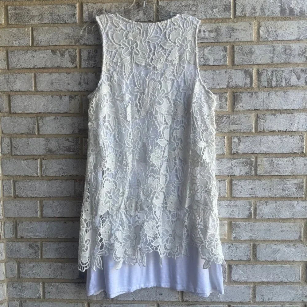 Dolan Sleeveless Cream/White Crochet Lace Layers Tank Dress Women's Size L